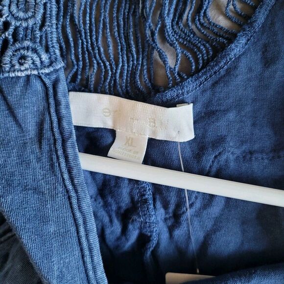 Anthropologie Eri + Ali Tank Top Xl Crochet Trim Tunic Racerback Blue Boho Flowy - Picture 7 of 8